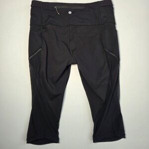 Lululemon Black Crop Leggings Womens Size 10 Running Training Activewear‎ FLAWED